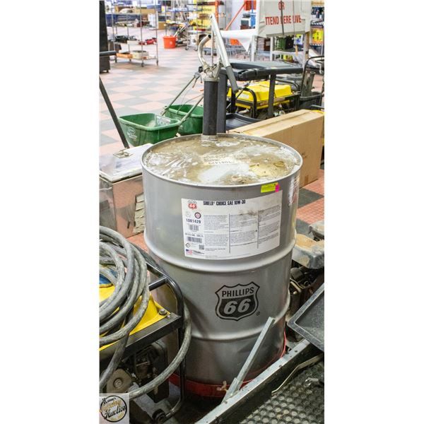 SAE 10W-30 PHILLIPS 66 PARTIAL OIL DRUM WITH DOLLY