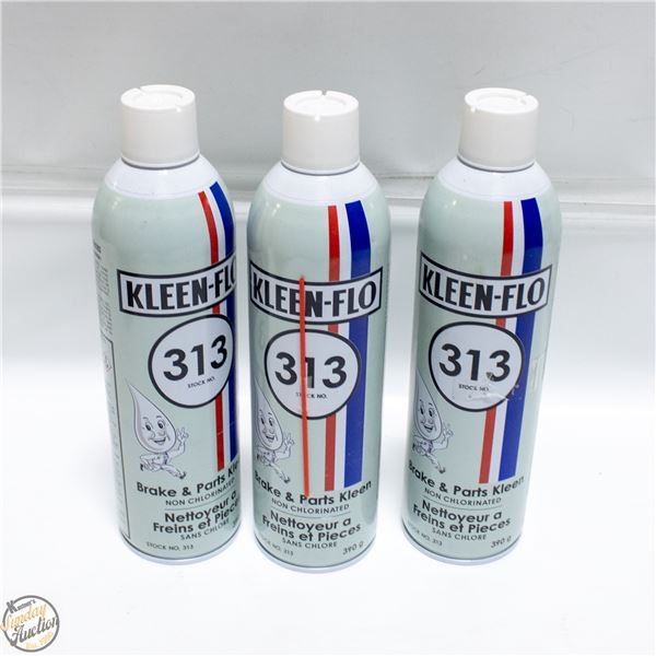 3 X 390G CANS OF KLEEN FLO 313 BRAKE & PARTS CLEAN