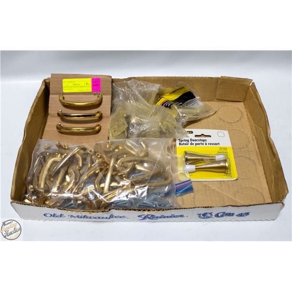 48 BRASS DRAWER/CABINET PULLS, MISC HINGES