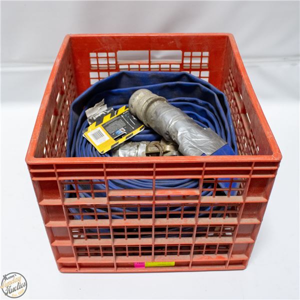 CRATE WITH BLUE PVC HOSE WITH FITTINGS