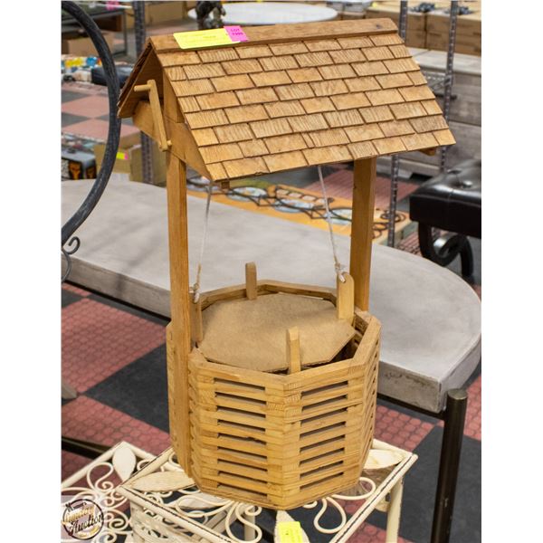 WOODEN WISHING WELL WITH CRANK - 21" H
