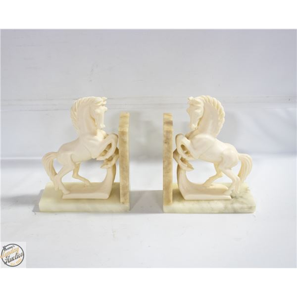 MARBLE ALABASTER HORSE BOOK ENDS