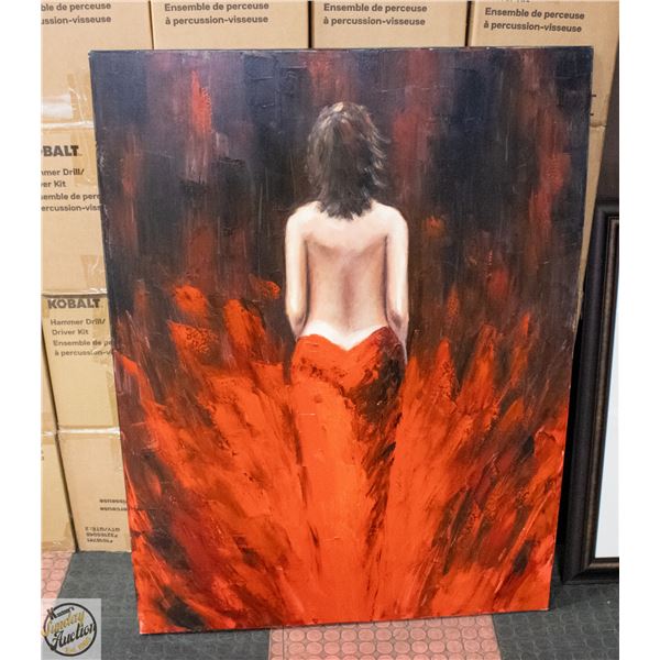 LADY IN RED PAINTING APPROX 48" X 36" LARGE CANVAS