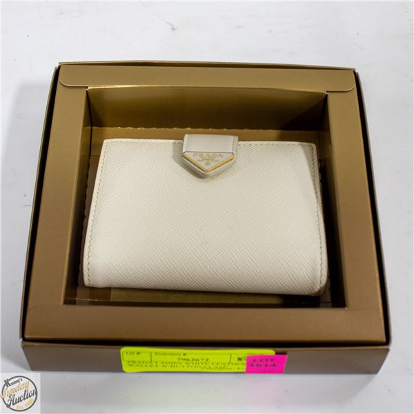 PRADA LADIES WHITE LEATHER WALLET W/BUTTON CLASP
