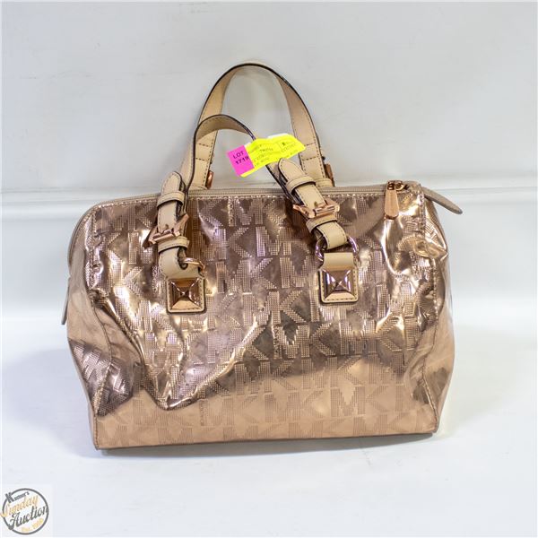 MICHAEL KORS GRAYSON SATCHEL METALLIC ROSEGOLD