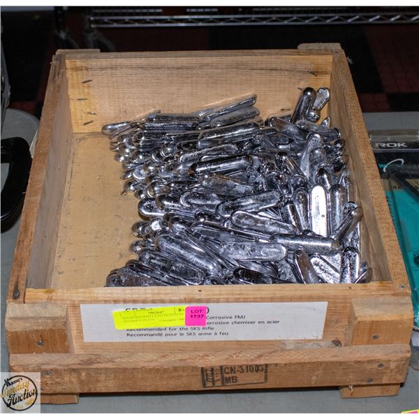 HAND POURED LEAD INGOTS IN WOODEN CRATE