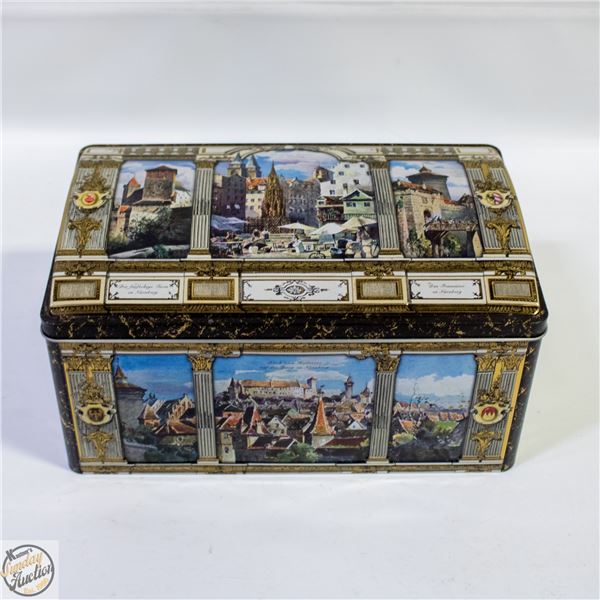 VINTAGE HINGE LIDDED TIN
