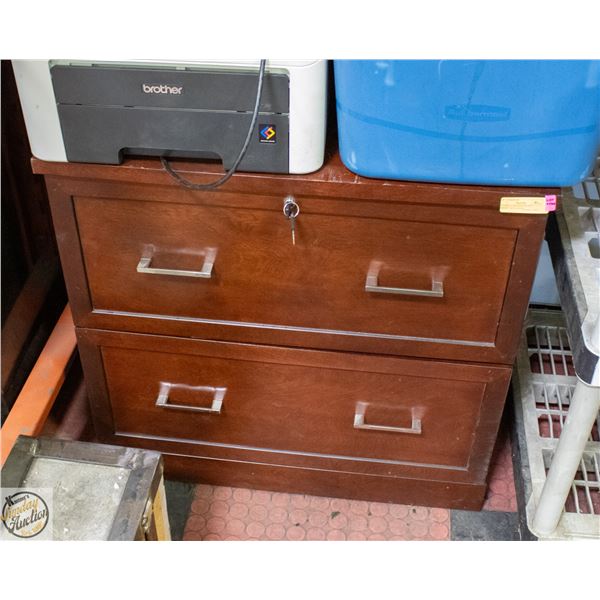 WOODEN 2 DRAWER FILING CABINET WITH KEYS