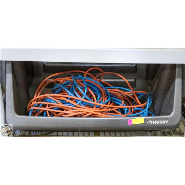 HUSKY TOTE OF ASSORTED EXTENSION CORDS