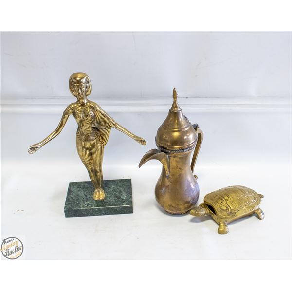 3 BRASS DECORATIVE ITEMS