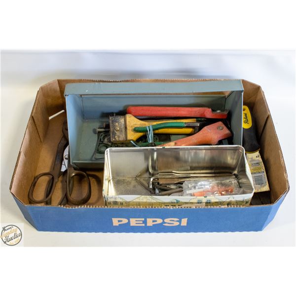 BOX OF TOOLS & DRILL BITS