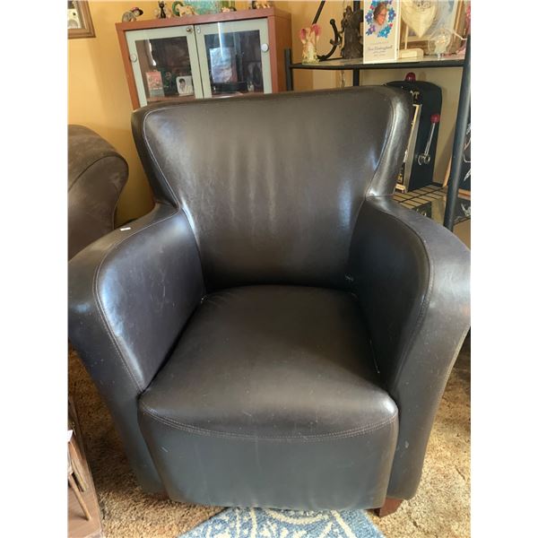 Dark Brown Faux Leather Armchair with Modern Wingback Design