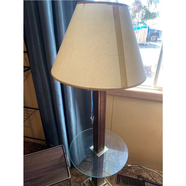 MCM Brass and Wood Floor Lamp with Glass Accent Table and Small Metal Side Table