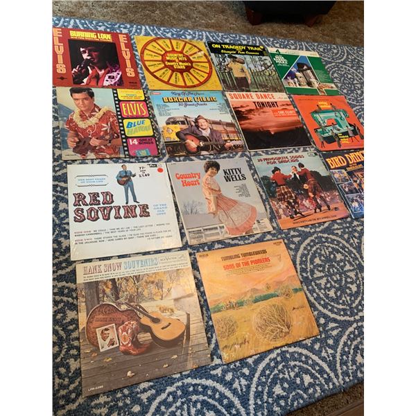 12 Vinyl Records Featuring Elvis, Country, and Dance Music