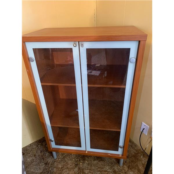 Wooden Cabinet With Glass Doors and Adjustable Shelves