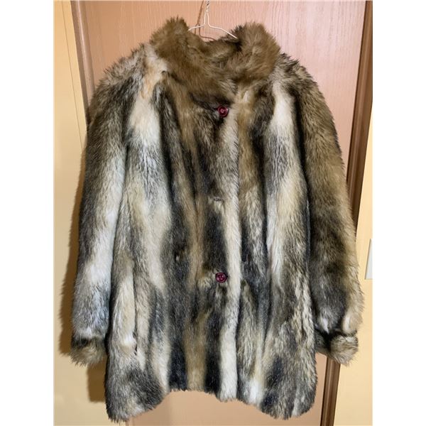 Vintage Tissavel Faux Fur Coat with Satin Lining and Button Closures