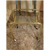 Image 2 : Glass-Top Brass Finish Rolling Side Table and Drop-Leaf Formica Table