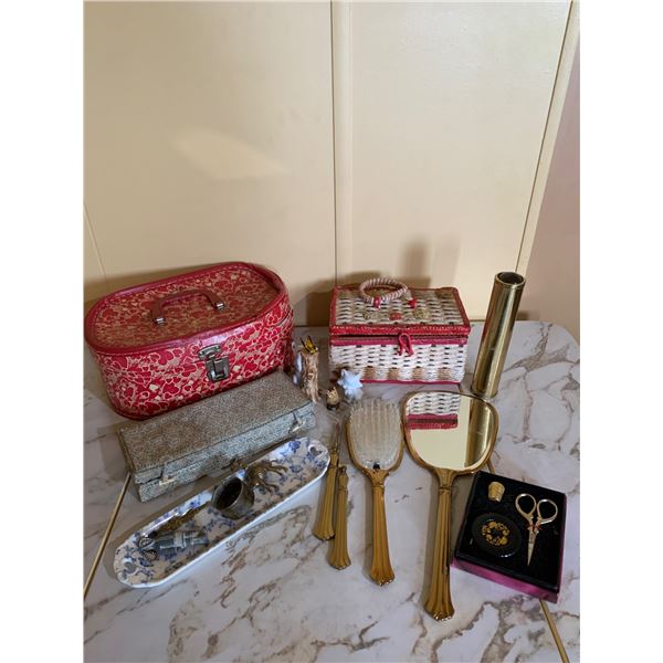 Vintage Vanity and Sewing Accessories with Storage Cases Vintage Kaleidoscope