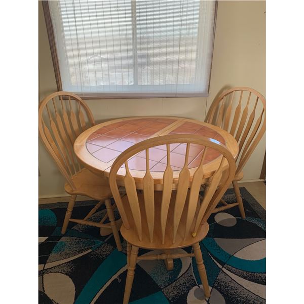 Wood Dining Table with Tiled Top and Three Matching Chairs