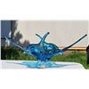 Image 1 : Blown Glass Art Bowl in Vibrant Blue With Sculptural Form