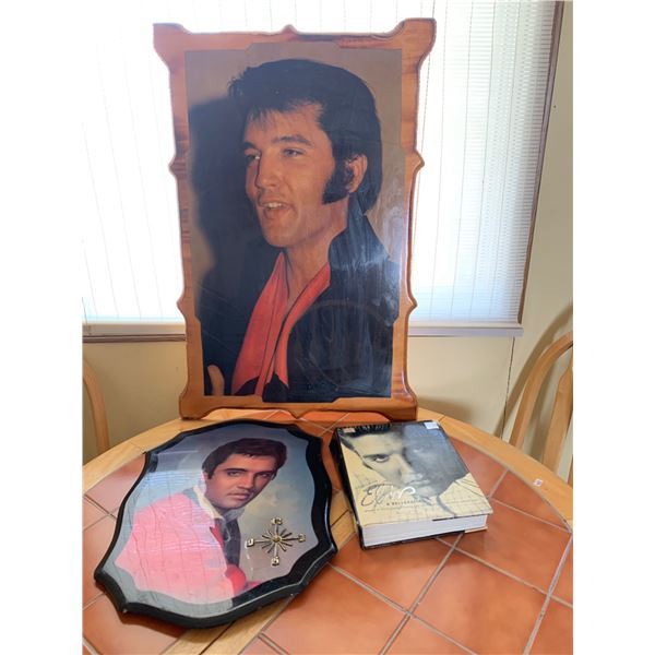 Elvis Presley Memorabilia Lot: Clock, Wall Art, and Book