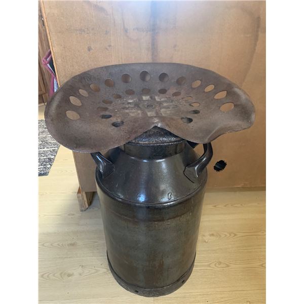 Milk Can Tractor Seat Stool With Rustic Metal Design
