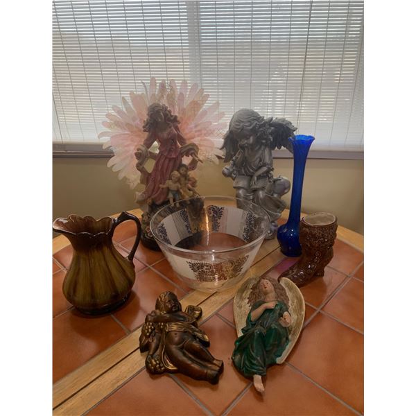 Decorative Items Featuring Angels, Glassware, and Ceramics