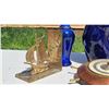 Image 2 : Pieces Brass Ship Bookend, Cobalt Blue Glass Gurgle Pitcher, Nautical-Inspired Barometer