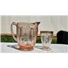 Image 1 : Pink Depression Glass Pitcher and Matching Tumbler Set Jeanette Cherry Blossom Pattern
