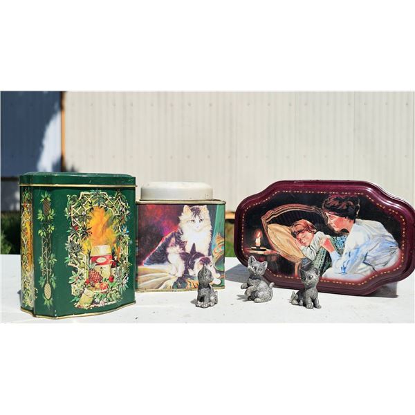 Decorative Tins and Figural Metal Cat Miniatures