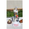 Image 1 : Decorative Mixed Lot Featuring Ceramic Bottle, Ashtray, Lighters, and Figurines