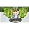 Image 3 : Glass ashtray with Crystal Accents, Green Glass Tumblers, and Metal Monkey Figurines