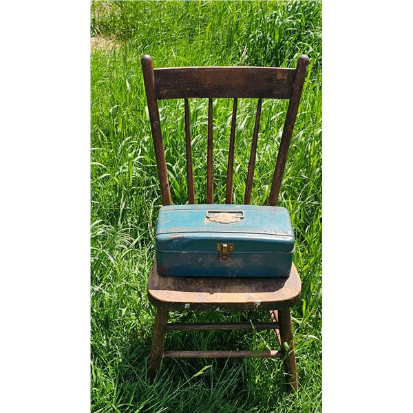 Wooden Spindle-Back Chair and Metal Tool Box Duo