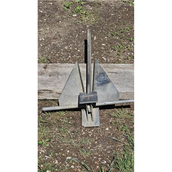 Metal Boat Anchor and Weathered No Entry Sign