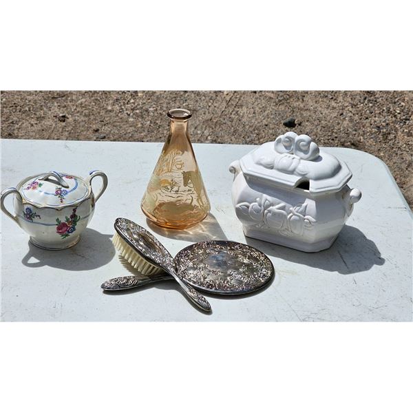 Vanity Accessories Tableware Glass, Porcelain, Silver-Toned Metal