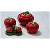 Image 1 : Ceramic Tomato-Themed Kitchenware Set with Lidded Bowl and Salt and Pepper Shakers