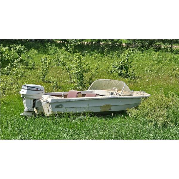 Fiberglass Motorboat with Windshield and Evinrude Outboard Motor