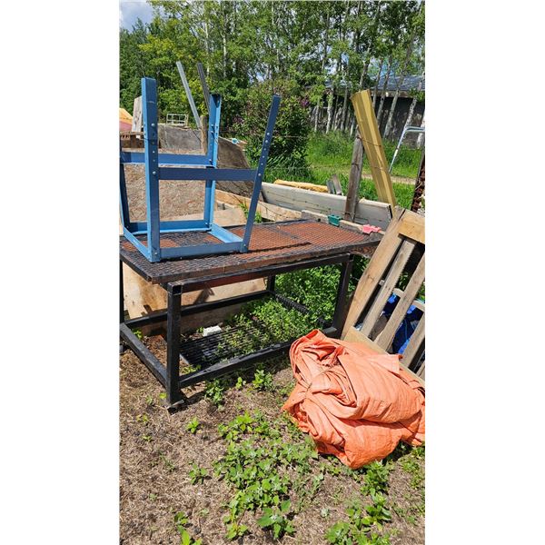 Metal Workbench with Grid Surface and Included Orange Tarp