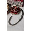 Image 2 : Red Satin Clutch with Rhinestone Detail, Bangles, Necklace, and Rose Hook