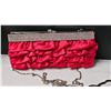 Image 6 : Red Satin Clutch with Rhinestone Detail, Bangles, Necklace, and Rose Hook