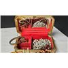 Image 5 : Vintage Jewelry Box with Assorted Costume Jewelry Including Bangles, Bracelets, and Watch