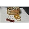 Image 7 : Vintage Jewelry Box with Assorted Costume Jewelry Including Bangles, Bracelets, and Watch