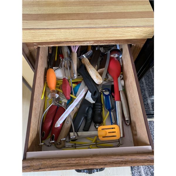 Three Drawers With Contents of Kitchen Tools and Miscellaneous Items