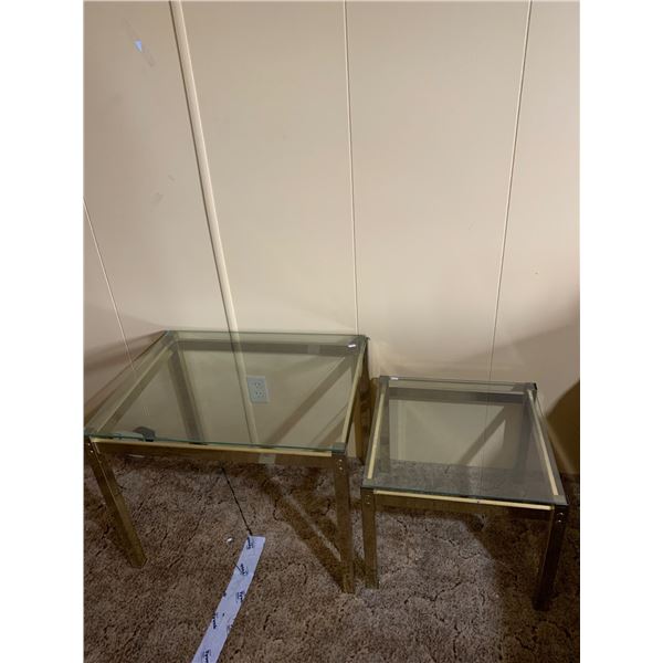 MCM Glass-Top Tables with Gold-Tone Metal Frames