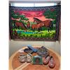 Image 1 : Artisan Beaded Moccasins, Fur Accessories, Horse-Themed Tapestry, and Art Tray