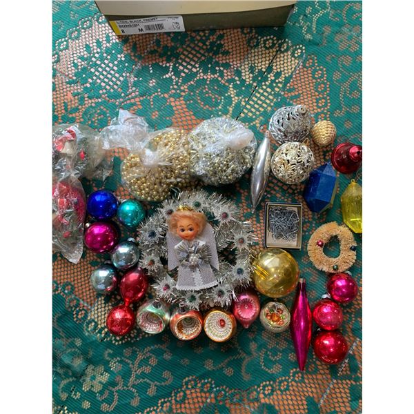 Vintage 1960s Christmas Ornaments, Including Glass Bulbs and Angel Tree Topper