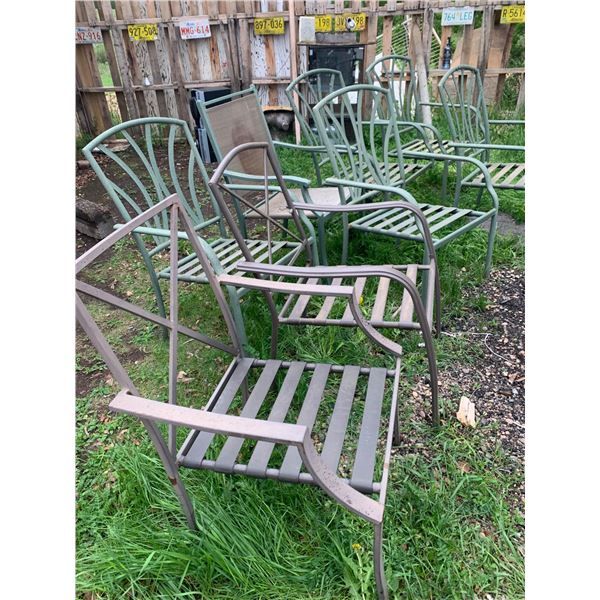 Six Metal Outdoor Patio Chairs with Varied Back Designs