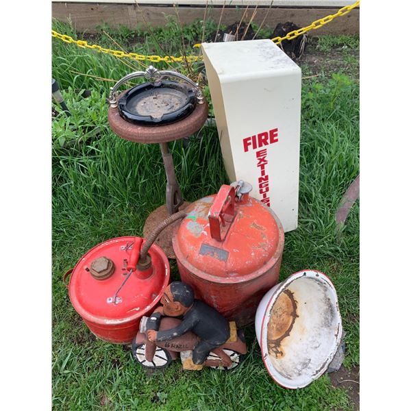 Retro Items Including Fire Gear, Planter, and Figurine