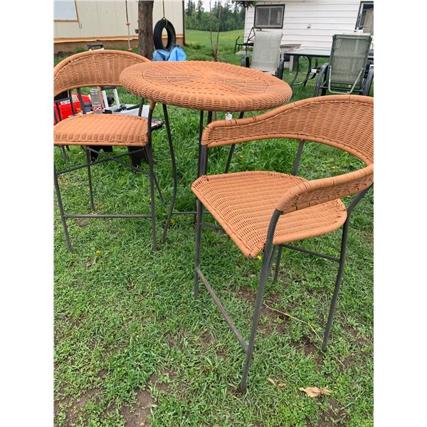 Three-Piece Wicker Bistro Set With Table and Two Chairs