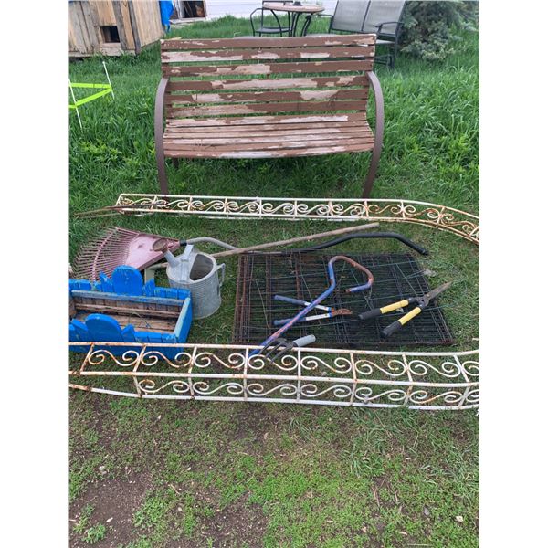Garden Accessories with Decorative Scrollwork Pieces and Tools
